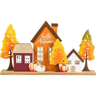 Glitzhome 18L Fall Metal & Wood Village Table Decor in Orange at Nordstrom
