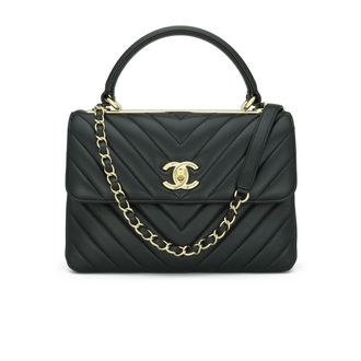 Chanel Black Chevron Small Trendy CC Top Handle Bag