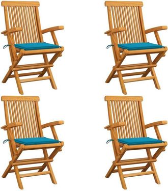 vidaXL Sillas De Jard&iacute;n 4 Uds Madera Maciza De Teca Con Cojines Azules Vidaxl