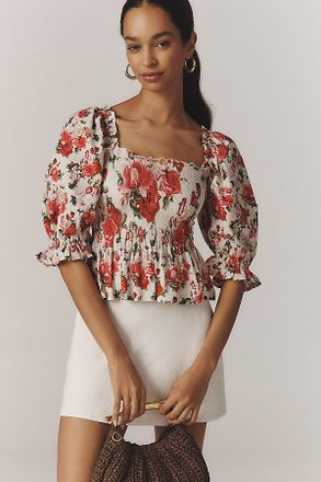 Conditions Apply Smocked Sweetheart Blouse