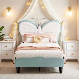 OEM Cama Infantil Mariposa - Terciopelo Suave - Altura Ajustable - Led Incorporada - 90x205cm