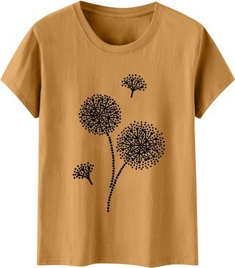 Generic Women Fashion Tee Shirts Fitted T Shirt Basic Tops Womens Floral Print 2D Round Neck T Shirt for Spring and Summer Fashion Soft and Casual Top Big Tee