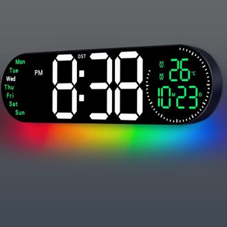 No Brand Reloj De Pared Digital Grande De 17,2 Con Control Remoto De 9 Colores, Fecha, D&iacute;a De La Semana, Temperatura, Atenuaci&oacute;n Autom&aacute;tica Del Brillo, Luz Noc