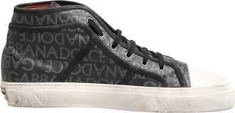 Dolce & Gabbana Black White Canvas Logo Mid Top Sneakers Womens Shoes
