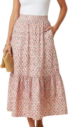 Loretta Caponi Nuvola High-Waisted Long Skirt In Pergola Rose