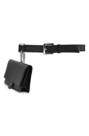 Mango Leather Belt with Detachable Pouch in Black at Nordstrom, Size Small