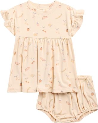 Rylee + Cru Fruit Babydoll Dress With Bloomers in Shell at Nordstrom, Size 12-18M