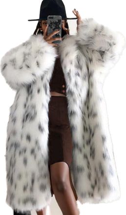 Generic Faux Fur Winter Long Soft Coat Womens Warm Fur Jacket Overcoat Topcoat Outerwear (White&Black,M)