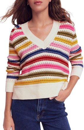 Boden Maeve Stripe Pointelle Detail Cotton Sweater in Multi Stripe at Nordstrom, Size X-Small