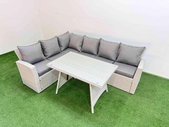 Fimous Garden Outdoor Rattan Furniture Set Light Grey 6 Seater