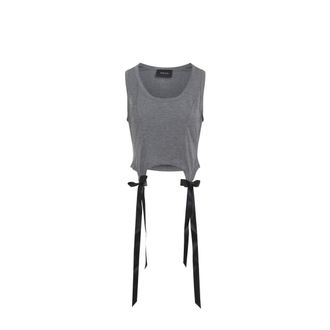Simone Rocha Cropped Grey Lyocell Tank Top With Asymmetric Hem And Bow Tails