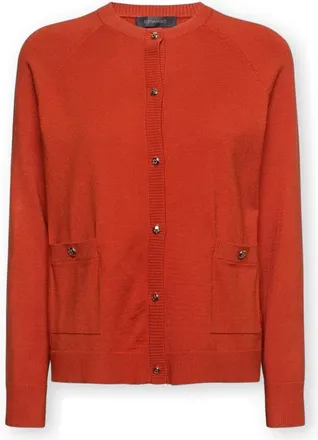 Elena Miro Truien & Vesten, Dames, Oranje, 2Xl, Polyester, Viscose Cardigan met Zakken