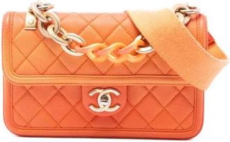 Chanel Pre-owned Sunset On The Sea Flap Bag - Dames - Vintage Schoudertas - Oranje - ONE Size - Leer - Vintage