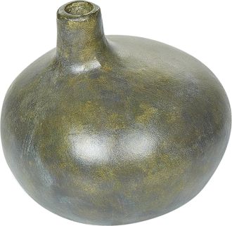 Beliani Jarr&oacute;n Decorativo Tradicional Terracota Hecho A Mano Efecto Desgastado Decoraci&oacute;n Para El Hogar Gris Y Dorado Klang