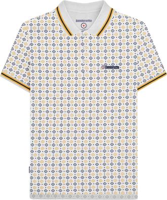 Lambretta Heren SS25 Geometrisch Polo Shirt (Wit/Navy/Goud)