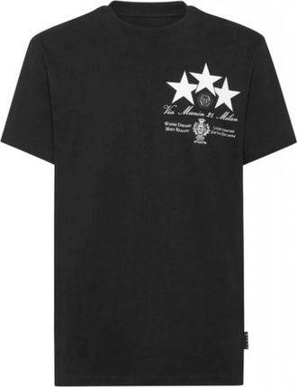 Philipp Plein Round Neck T-Shirt Leather Patch Stars - Heren - T-shirts - Zwart - 3XL - Katoen - Tops