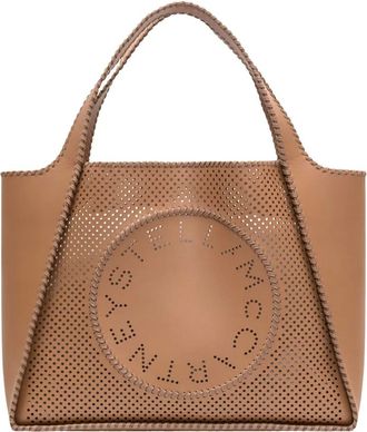 Stella McCartney Borsa tote con logo traforato - Marrone