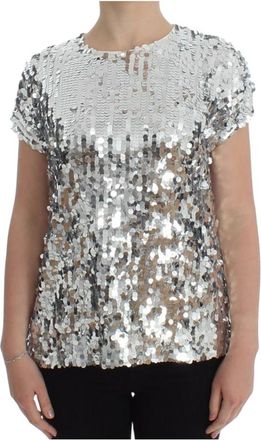 Dolce & Gabbana Betoverend Sicili&euml; Pailletten Avondblouse - Dames - Blouses - Grijs - M - Pailletten - Overhemden