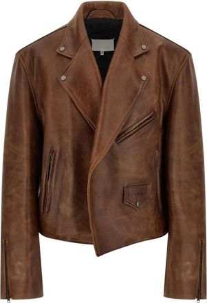 Maison Margiela Biker Leather Jacket - Heren - Leren en Su&egrave;de Jassen - Bruin - L - Leer - Jassen