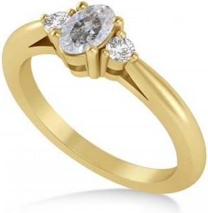 Allurez Oval Salt & Pepper & White Diamond Three-Stone Engagement Ring 14k Yellow Gold (0.60ct)