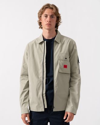 HUGO BOSS Mens Emmond Overshirt in Silver Cotton - Size X-Large