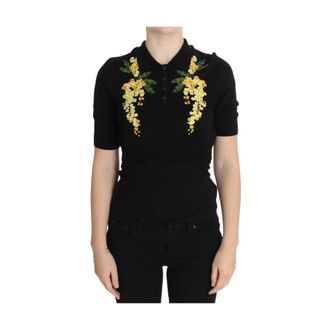 Dolce & Gabbana Elegant Black Silk Floral Polo Top