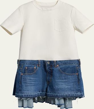 sacai Mixed-Media Denim Mini T-Shirt Dress
