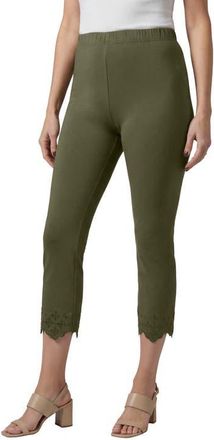 Jessica London Stretch Cotton Eyelet Capri Legging in Dark Olive Floral Eyelet at Nordstrom, Size Medium