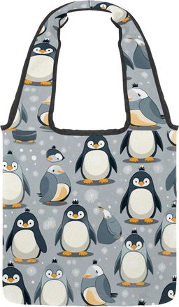 Generic Cute Little Penguin Reversible Canvas Shoulder Tote - Double-Sided Print, 12oz Cotton, 27cm Drop, Fold-Flat Bag for Travel, Shopping, Street Outings