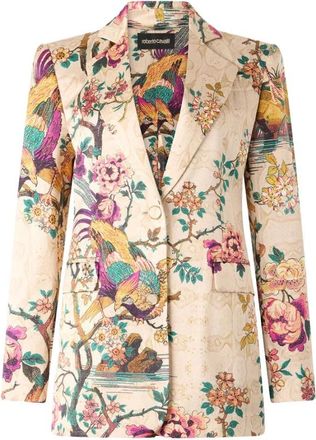 Roberto Cavalli Zijden Oosters Vogelprint Jasje - Dames - Blazers - Veelkleurig - XS - Jassen