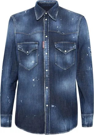 Dsquared2 Fashion Western Distressed Denim Label Shirt
