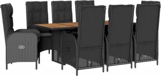 vidaXL Set De Comedor De Jard&iacute;n 9 Pzas Y Cojines Rat&aacute;n Sint&eacute;tico Negro Vidaxl
