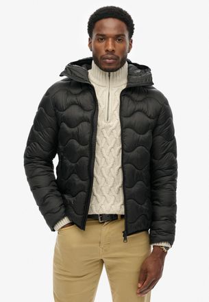 Superdry Steppjacke SUPERDRY HOODED QUILTED WAVE PADDED JKT, Herren, Gr. XXL, schwarz (jet schwarz), Web, Obermaterial: 100% Polyester, unifarben, regular fit,