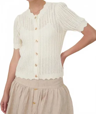 ZOE AND CLAIRE Womens Short Sleeve Button Up Crochet Top In White