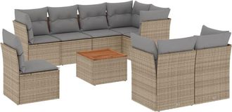 vidaXL Vidaxl - Set De Sof&aacute;s De Jard&iacute;n 9 Pzas Con Cojines Rat&aacute;n Sint&eacute;tico Beige