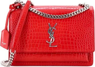 Saint Laurent Sunset Crocodile Embossed Leather Medium crossbody bag - Rood