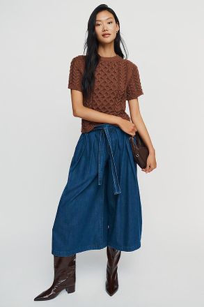 Pilcro Lotus High-Rise Wide-Leg Skirty Crop Jeans