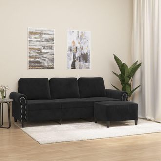 vidaXL Vidaxl - Sof&aacute; De 3 Plazas Con Taburete De Terciopelo Negro 180 Cm