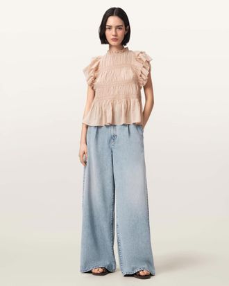 AllSaints Lyocell Haze Wide Leg Pleated Jeans, Size: 25