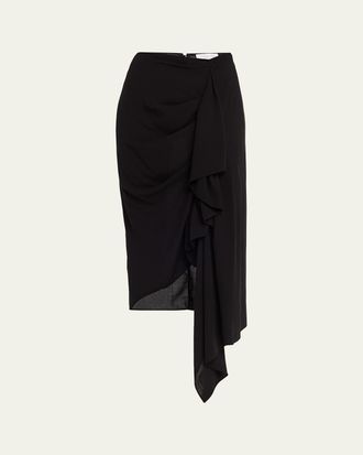 Michael Kors Draped Fluid Wool Midi Pencil Skirt