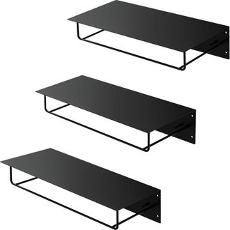 ML Design Ml-design - Set 3x Percheros De Pared Con Barra De Colgar Y Estante Flotante Para Sombreros 60x30x15 Cm Negro Met&aacute;lico Vestidor O Armario De Pasillo P