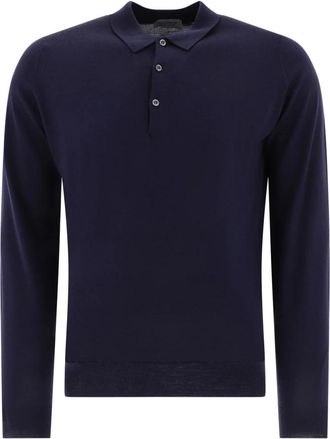 John Smedley Tops, Heren, Blauw, 2Xl, Wol, Blauw Poloshirt Klassieke Stijl