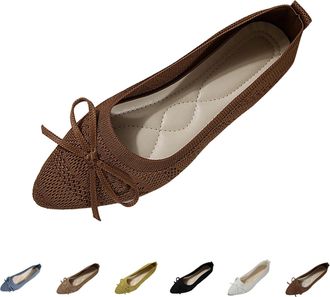 Generic Clearance UK Fashion Casual Flat Shoes for Womens Pointed Toe Bowknitted Ballet Lightweight Comfortable Elegant Mesh Hollow Breathable Slip On Loafers