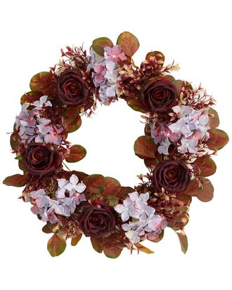 Nearly Natural 22in Fall Hydrangea & Rose Artificial Wreath