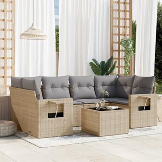 vidaXL Vidaxl - Set Sof&aacute;s De Jard&iacute;n 7 Piezas Y Cojines Rat&aacute;n Sint&eacute;tico Beige