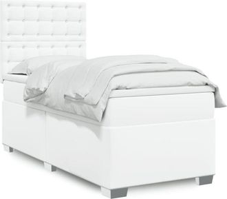 vidaXL Vidaxl - Cama Box Spring Con Colch&oacute;n Cuero Sint&eacute;tico Blanco 90x190 Cm