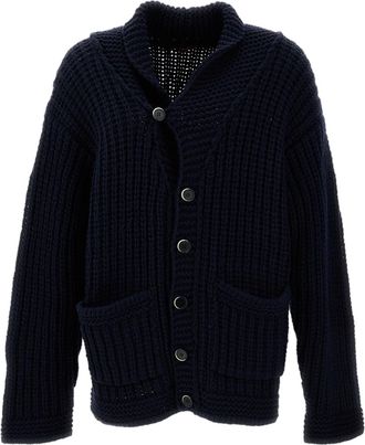 Barena Blue Canava Chunky Virgin Wool Cardigan