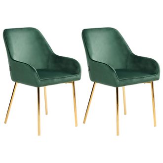 Beliani Beliani - Conjunto De 2 Sillas De Comedor Tela De Terciopelo Verde Patas De Metal Dorado Loverna