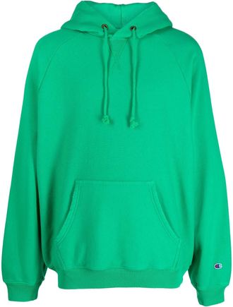Champion logo-patch drawstring hoodie - men - Cotton/Polyester - L - Green