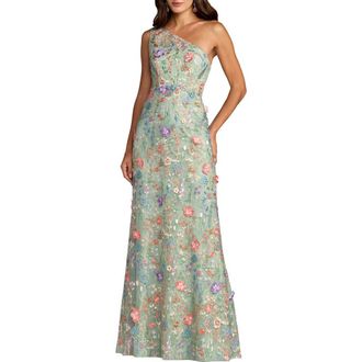 Mac Duggal Petite One Shoulder Lace Embroidered Gown in Sage Multi at Nordstrom, Size 16P